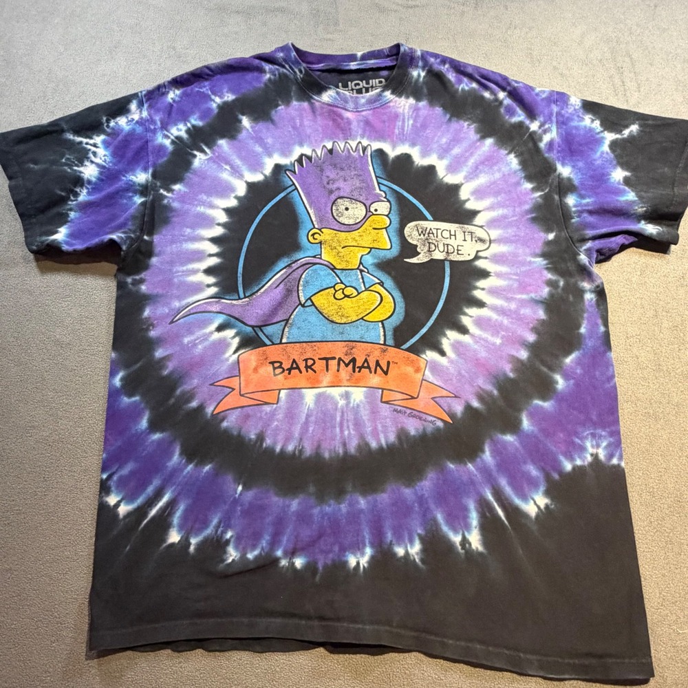 Liquid Blue The Simpsons Bartman Tie Dye Graphic T-Shirt Mens Large Purple Black